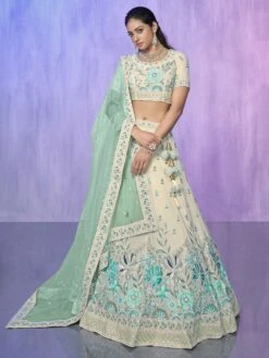 Off White Georgette Lehenga Choli In Thread Work
