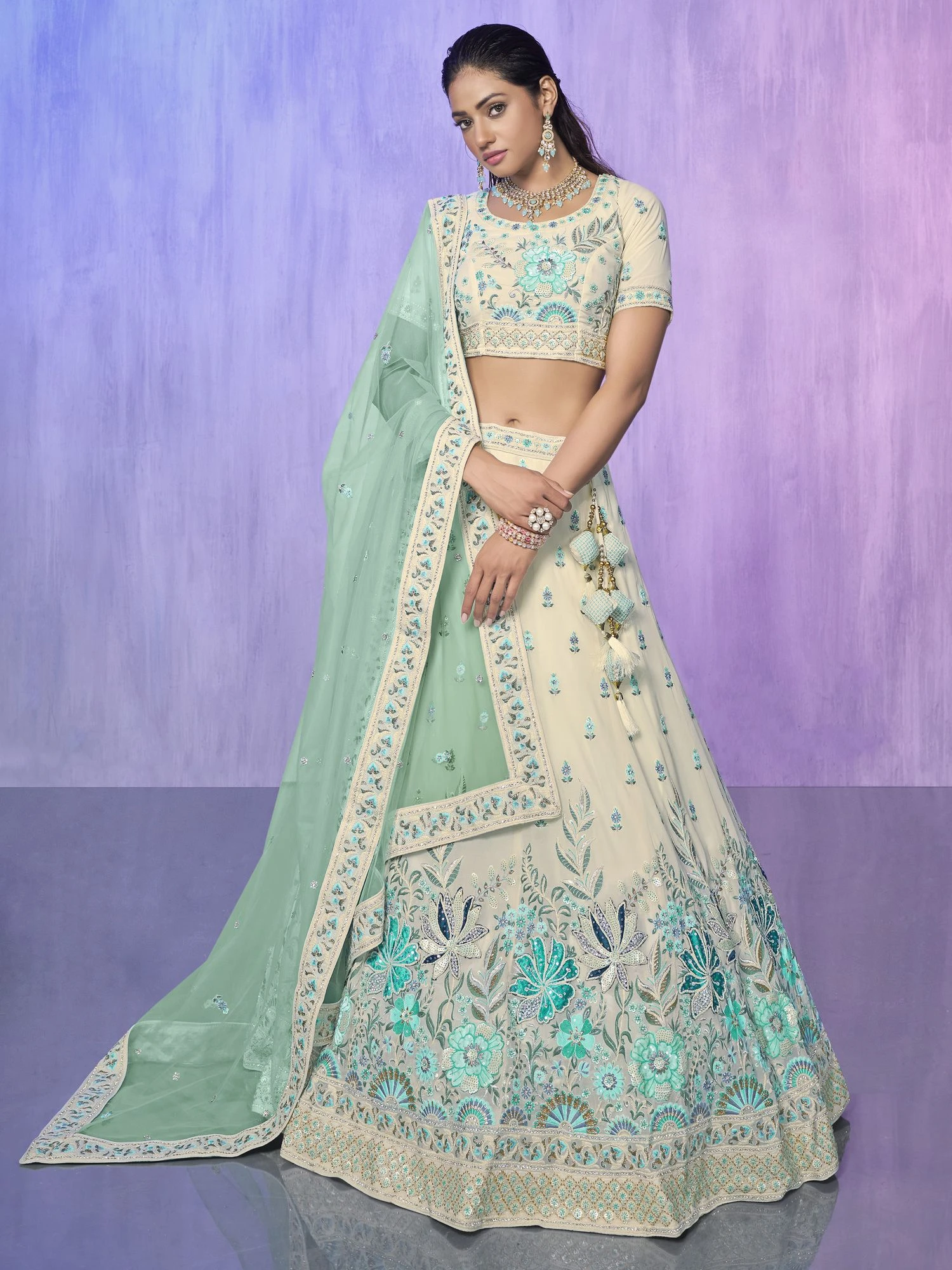 Off White Georgette Lehenga Choli In Thread Work 3 Off White Georgette Lehenga Choli In Thread Work