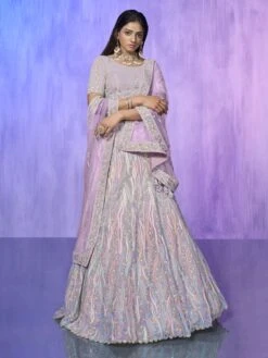 Lilac Organza Lehenga Choli In Sequin Embroidery