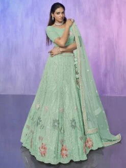 Mint Green Bridesmaid Net Lehenga Choli In Stone Work