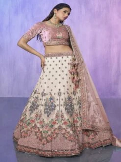 Off White Floral Designer Lehenga With Velvet Choli