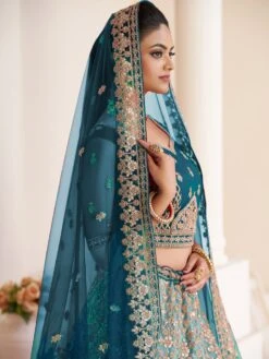 Teal Blue Heavy Zari Embroidered Lehenga Choli In Net -Riwaayat Store p4135lc01 1 2