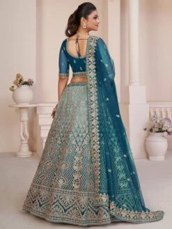 Teal Blue Heavy Zari Embroidered Lehenga Choli In Net -Riwaayat Store p4135lc01 2