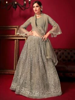 Beige Floral Stone Embroidered Lehenga Choli In Net