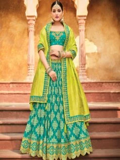 Teal Blue Zari Work Embellished Lehenga Choli