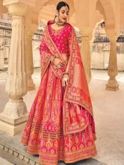 Magenta Pink Lehenga With Embroidered Choli And Dupatta