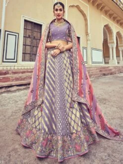 Lilac Floral Stone Work Designed Lehenga Choli