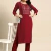 Maroon Embroidered Rayon Kurti