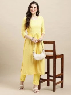 Yellow Gathered Kurti With Resham Embroidery