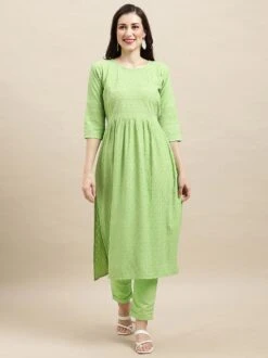 Green Festive Resham Embroidered Gathered Kurti