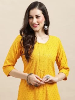 Yellow Embroidered Straight Cut Rayon Kurti -Riwaayat Store p5009in11 1