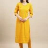 Yellow Embroidered Straight Cut Rayon Kurti -Riwaayat Store p5009in11