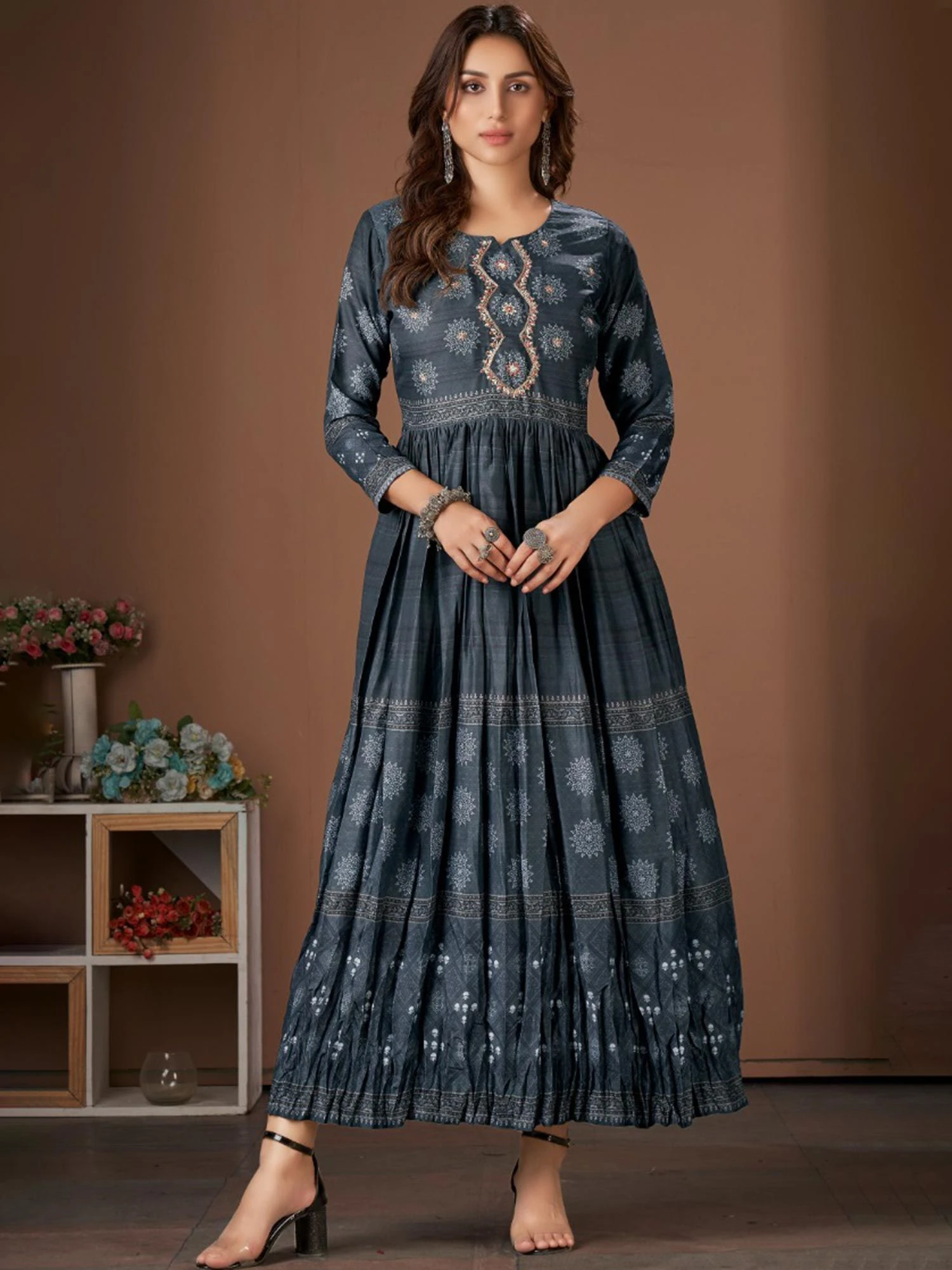 Blue Embroidered Kurti In Cotton 3 Blue Embroidered Kurti In Cotton