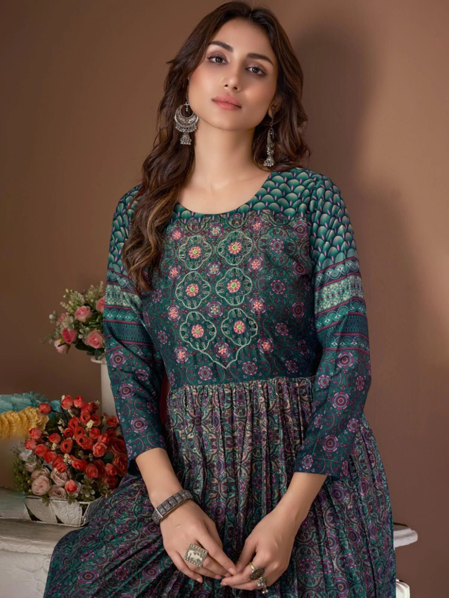 Green Embroidered Party Wear Kurti 4 Green Embroidered Party Wear Kurti - Image 2