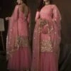 Pink Colour Soft Net Sharara Salwar Kameez. 2 Pink Colour Soft Net Sharara Salwar Kameez. -Riwaayat Store prc1032