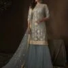Grey Colour Soft Net Sharara Salwar Kameez With Sequin,Zari Work. -Riwaayat Store prc1035