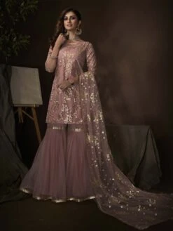 Soft Net In Purple Colour Women Sharara Salwar Suit.