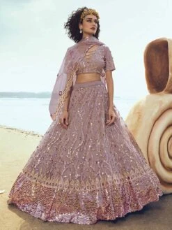 Pink,Purple Colour Net Lehenga Choli With Sequin,Thread Work.