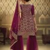 Wine Colour Designer Sharara Salwar Suit. 2 Wine Colour Designer Sharara Salwar Suit. -Riwaayat Store prc1134