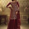 Maroon Colour Net Designer Sharara Salwar Suit. 1 Maroon Colour Net Designer Sharara Salwar Suit. -Riwaayat Store prc1137