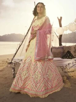 Off White Colour In Organza Fabric Lehenga Choli.