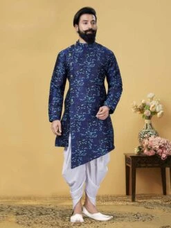 Blue Indowestern Kurta In Silk Fabric.