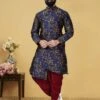 Blue Colour Silk Indowestern Kurta Dhoti.