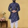 Blue Silk Indowestern Kurta Dhoti. -Riwaayat Store prc1835