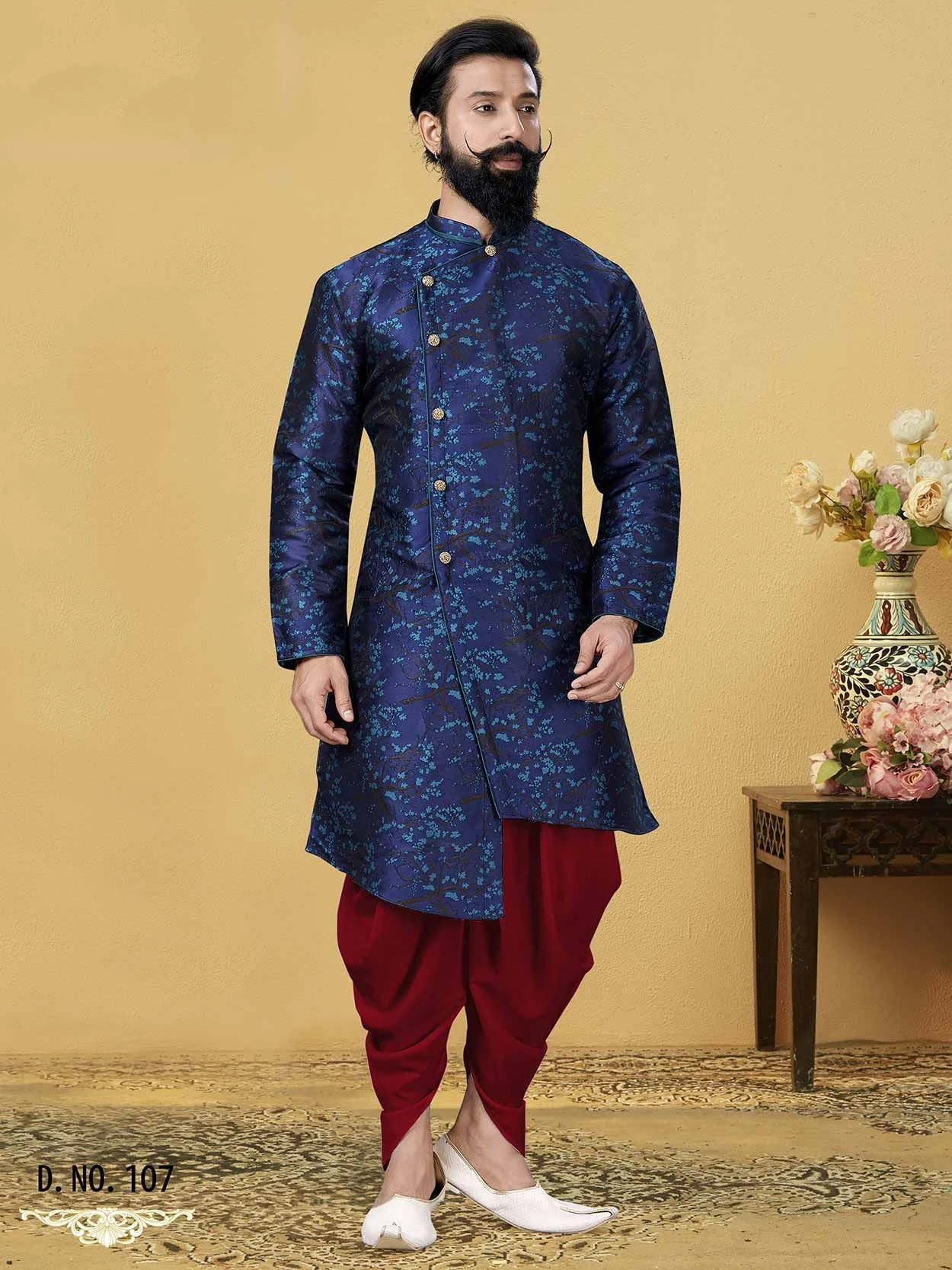 Blue Colour Silk Men Indowestern Style Kurta Dhoti. 3 Blue Colour Silk Men Indowestern Style Kurta Dhoti.