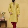 Jacquard,Silk Designer Kurta Pajama In Yellow Colour. -Riwaayat Store prc1843