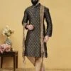 Black & Golden Jacquard Silk Kurta Pajama -Riwaayat Store prc1851