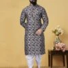 Dark Blue Colour Kurta Pyjama In Jacquard,Silk Fabric. 2 Dark Blue Colour Kurta Pyjama In Jacquard,Silk Fabric. -Riwaayat Store prc1864