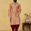 Rust Colour Jacquard Silk Readymade Kurta Pajama. -Riwaayat Store prc1867
