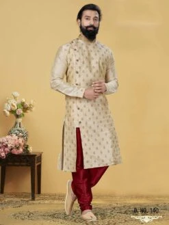 Cream Colour Stylish Designer Kurta Pajama In Dupion Silk Fabric.