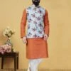Orange,Sky Blue Colour Men's Kurta Pajama Jacket. 1 Orange,Sky Blue Colour Men's Kurta Pajama Jacket. -Riwaayat Store prc1878