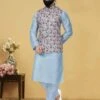 Sky Blue,Pink Colour Dupion Silk,Cotton Kurta Pajama Jacket.