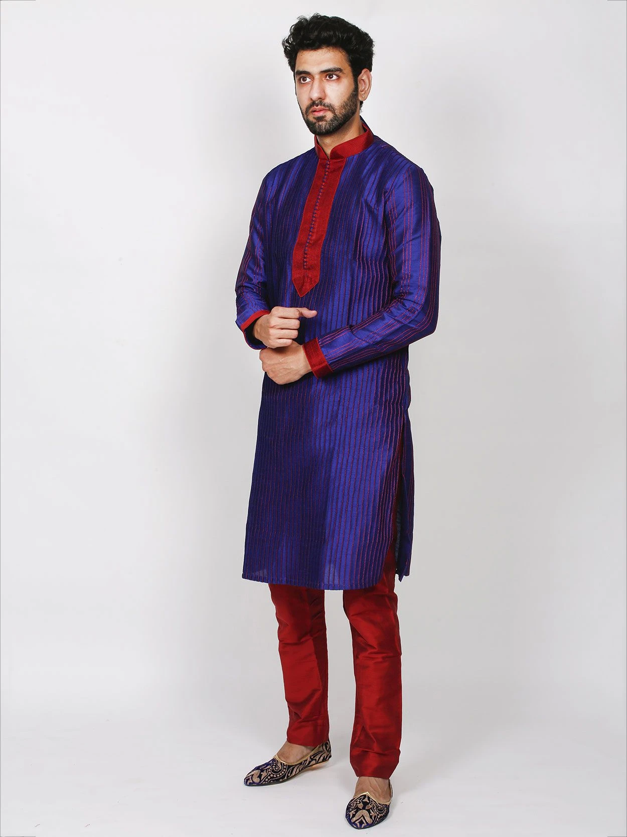 Blue Colour Designer Kurta Pajama In Dupion Silk Fabric. 3 Blue Colour Designer Kurta Pajama In Dupion Silk Fabric.