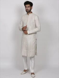 Elegant Off White Colour Linen Fabric Men's Kurta Pajama.