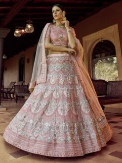 Peach Colour Wedding Lehenga Choli In Georgette Fabric With Sequin,Resham,Zari Work.