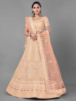 Net Fabric Women Lehenga Choli In Peach Colour.