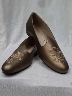 Golden Colour Leather Rexin Mojari For Sherwani.