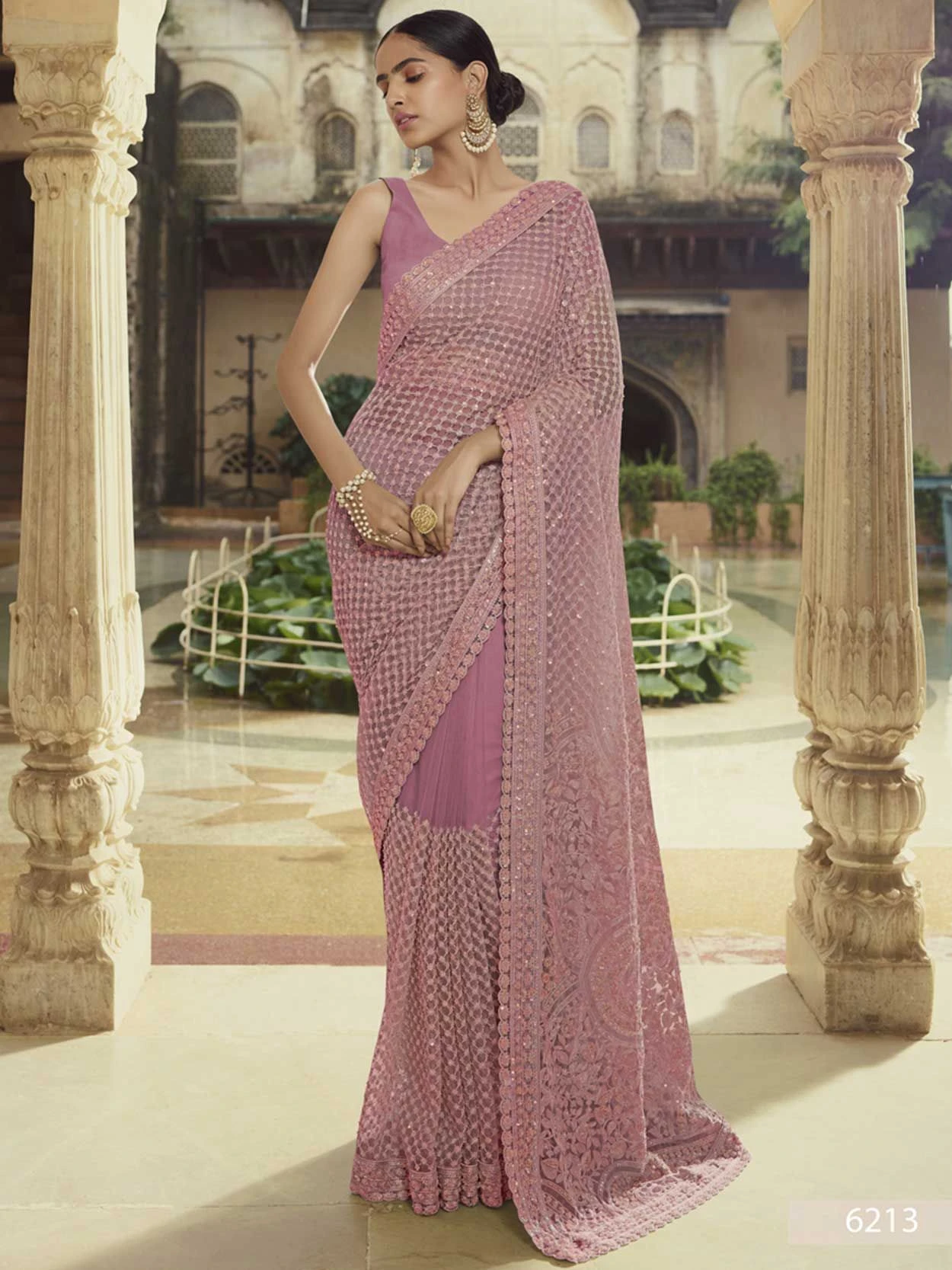 Purple Colour Net Fabric Designer Sarees. 3 Purple Colour Net Fabric Designer Sarees.