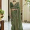 Organza Fabric Indian Designer Saree Green Colour. -Riwaayat Store prc2427