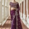 Purple Colour Crepe Fabric Party Wear Saree. 1 Purple Colour Crepe Fabric Party Wear Saree. -Riwaayat Store prc2430