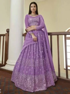 Purple Colour Georgette Lehenga Choli With Resham,Mirror Work.