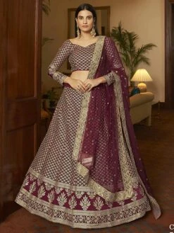 Maroon Colour Wedding Lehenga Choli In Crepe Fabric.