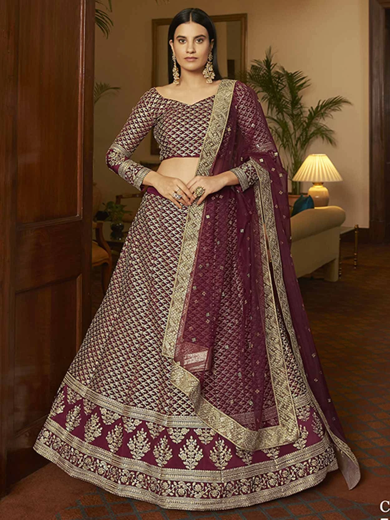 Maroon Colour Wedding Lehenga Choli In Crepe Fabric. 3 Maroon Colour Wedding Lehenga Choli In Crepe Fabric.
