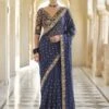 Navy Blue Colour Organza Fabric Party Wear Saree. -Riwaayat Store prc2654