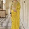 Yellow Colour Organza Fabric Indian Designer Saree. -Riwaayat Store prc2656