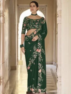 Green Colour Organza Fabric Party Wear Saree.